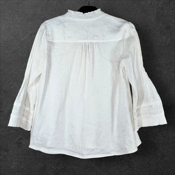 Diane Von Furstenberg Layla Button Up Linen Ruffle-Trim Top 6 - Picture 3 of 15